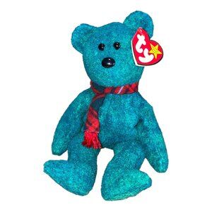 Ty Wallace Beanie Baby Bear 1999 Retired Teal With Red Tartan Scarf Plush Collec